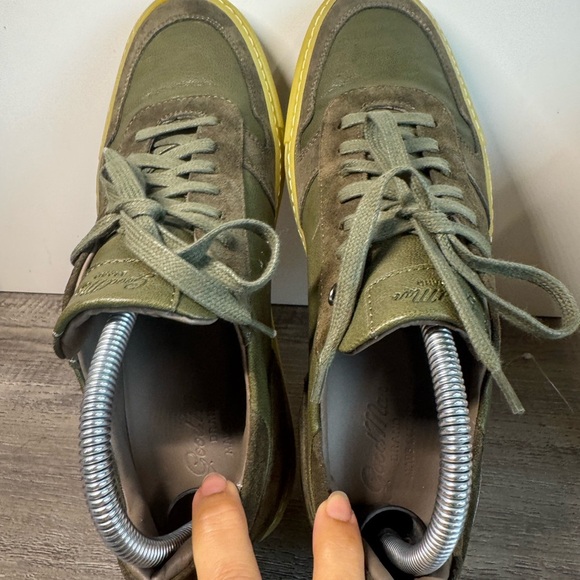 Goodman Modern London Edge Olive Green Leather Suede Snekers Mens 8 - Picture 7 of 12